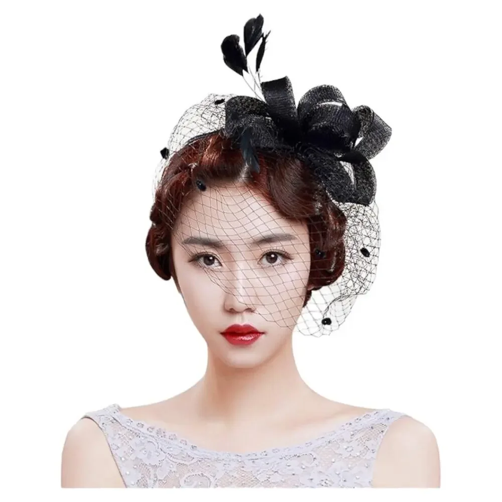 Women Black Hair accessory hat with sheer reveal